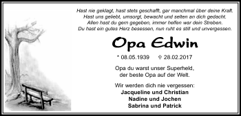 Traueranzeige von Edwin  von Kreiszeitung Böblinger Bote