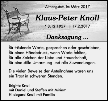 Traueranzeige von Klaus-Peter Knoll von Kreiszeitung Böblinger Bote