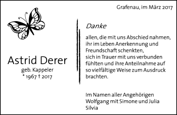 Traueranzeige von Astrid Derer von Kreiszeitung Böblinger Bote