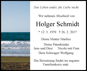 Traueranzeige von Holger Schmidt von Kreiszeitung Böblinger Bote