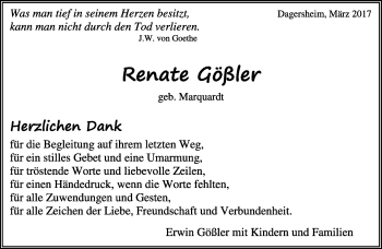 Traueranzeige von Renate Gößler von Kreiszeitung Böblinger Bote