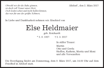 Traueranzeige von Else Heldmaier von Kreiszeitung Böblinger Bote