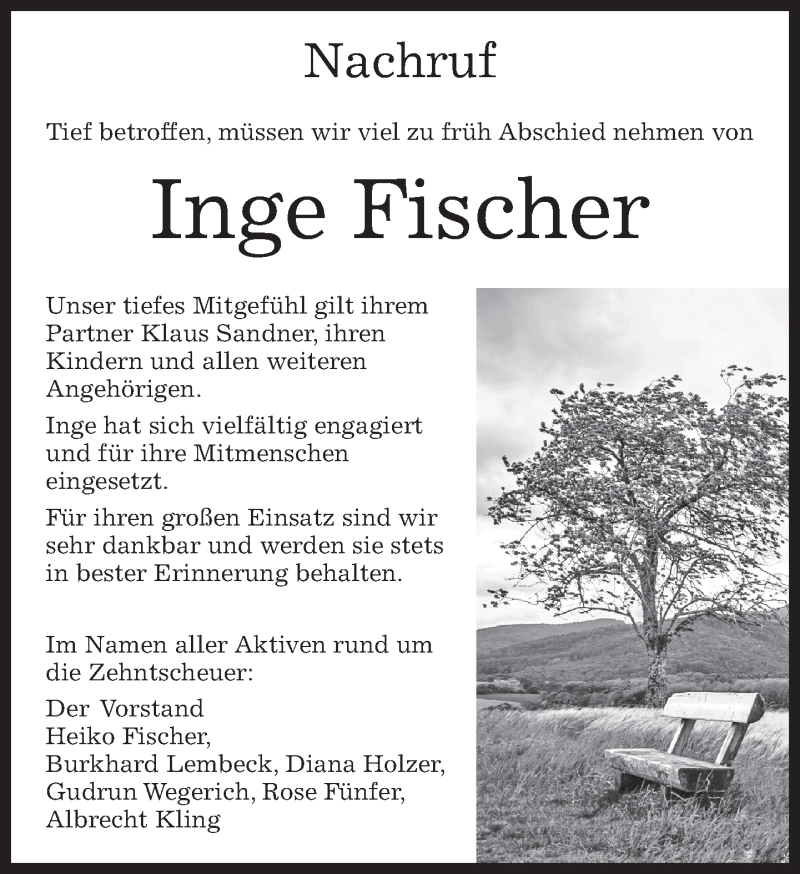  Traueranzeige für Inge Fischer vom 04.10.2018 aus Kreiszeitung Böblinger Bote