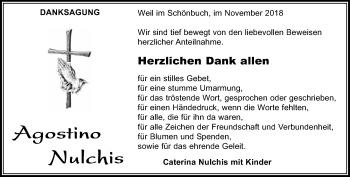 Traueranzeige von Agostino Nulchis von Kreiszeitung Böblinger Bote