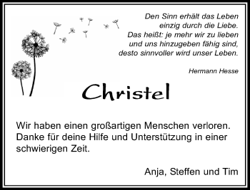 Traueranzeige von Christel  von Kreiszeitung Böblinger Bote