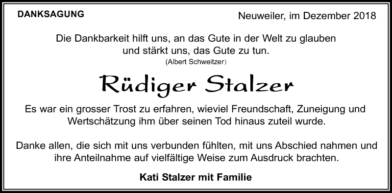  Traueranzeige für Rüqqdiger Stalzer vom 29.12.2018 aus Kreiszeitung Böblinger Bote
