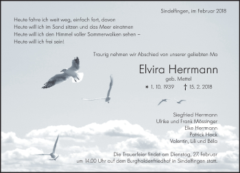 Traueranzeige von Elvira Herrmann von Kreiszeitung Böblinger Bote