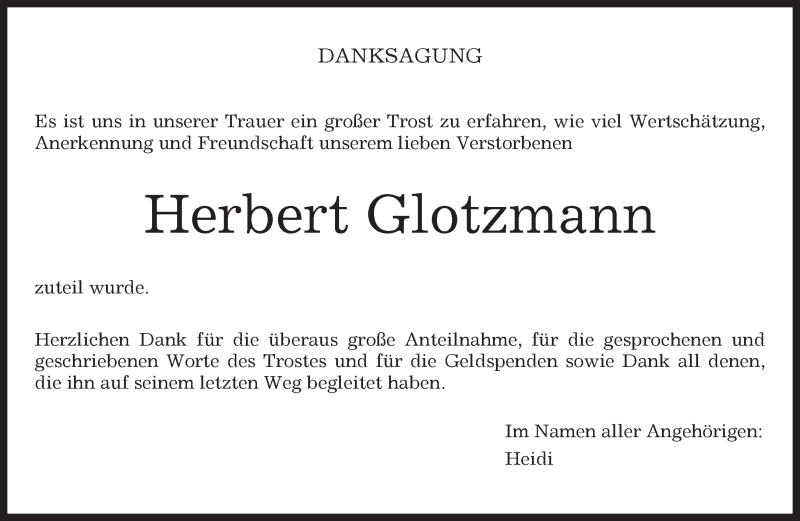  Traueranzeige für Herbert Glotzmann vom 15.03.2018 aus Kreiszeitung Böblinger Bote