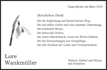 Traueranzeige von Lore Wankmüller von Kreiszeitung Böblinger Bote