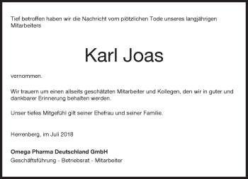 Traueranzeige von Karl Joas von Kreiszeitung Böblinger Bote