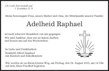 Traueranzeige von Adelheid Raphael von Kreiszeitung Böblinger Bote
