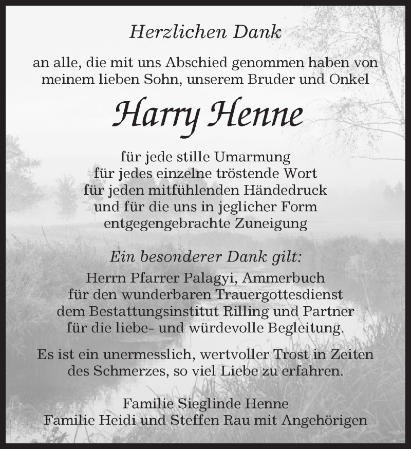  Traueranzeige für Harry Henne vom 06.09.2018 aus Kreiszeitung Böblinger Bote