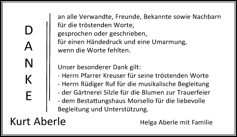  Traueranzeige für Kurt Aberle vom 31.10.2019 aus Kreiszeitung Böblinger Bote