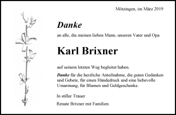Traueranzeige von Karl Brixner von Kreiszeitung Böblinger Bote