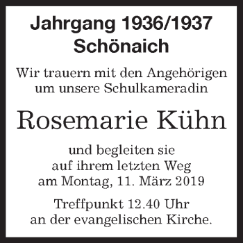 Traueranzeige von Rosemarie Kühn von Kreiszeitung Böblinger Bote