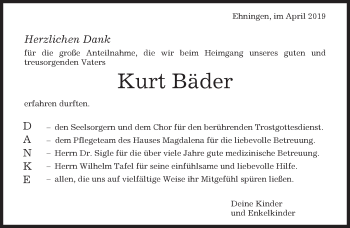 Traueranzeige von Kurt Bäder von Kreiszeitung Böblinger Bote