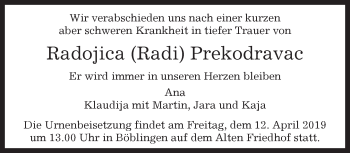 Traueranzeige von Radojica Prekodravac von Kreiszeitung Böblinger Bote