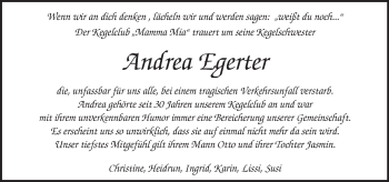 Traueranzeige von Andrea Egerter von Kreiszeitung Böblinger Bote