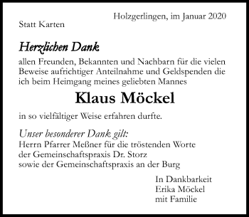 Traueranzeige von Klaus Möckel von Kreiszeitung Böblinger Bote
