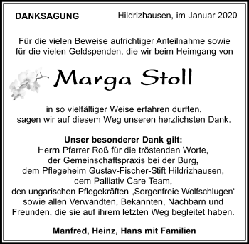 Traueranzeige von Marga Stoll von Kreiszeitung Böblinger Bote