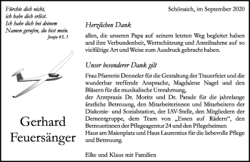 Traueranzeige von Gerhard Feuersänger von Kreiszeitung Böblinger Bote