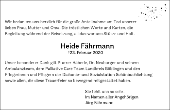 Traueranzeige von Heide Fährmann von Kreiszeitung Böblinger Bote