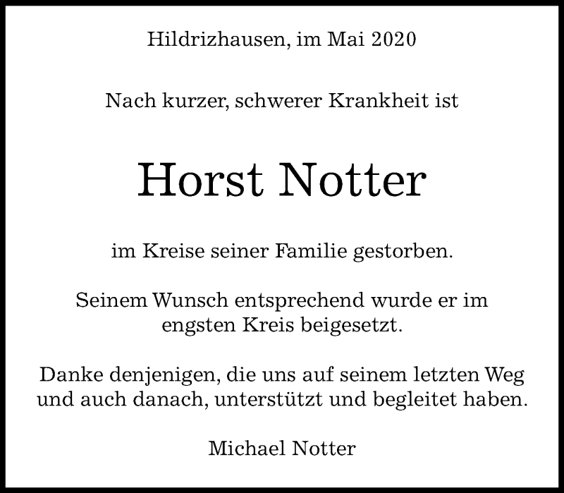  Traueranzeige für Horst Notter vom 15.05.2020 aus Kreiszeitung Böblinger Bote
