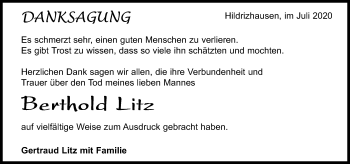 Traueranzeige von Berthold Litz von Kreiszeitung Böblinger Bote
