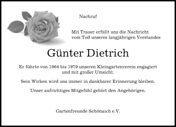 Traueranzeige von Günter Dietrich von Kreiszeitung Böblinger Bote