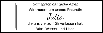 Traueranzeige von Jutta  von Kreiszeitung Böblinger Bote