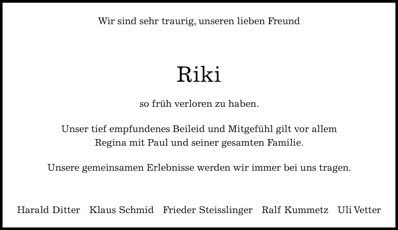  Traueranzeige für Riki  vom 27.10.2021 aus Kreiszeitung Böblinger Bote