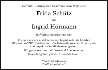 Traueranzeige von Frida und Ingrid  von Kreiszeitung Böblinger Bote