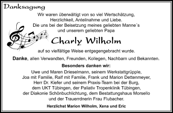 Traueranzeige von Charly Wilholm von Kreiszeitung Böblinger Bote