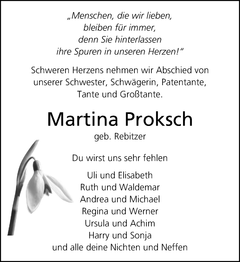  Traueranzeige für Martina Proksch vom 03.12.2021 aus Kreiszeitung Böblinger Bote