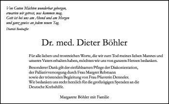 Traueranzeige von Dieter Böhler von Kreiszeitung Böblinger Bote