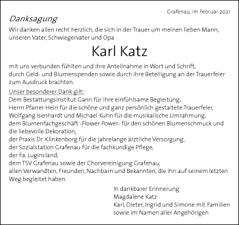 Traueranzeige von Karl Katz von Kreiszeitung Böblinger Bote