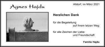 Traueranzeige von Agnes Hajdu von Kreiszeitung Böblinger Bote