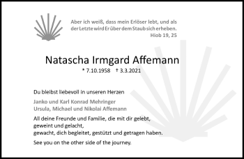 Traueranzeige von Natascha Irmgard Affemann von Kreiszeitung Böblinger Bote