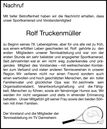 Traueranzeige von Rolf Truckenmüller von Kreiszeitung Böblinger Bote