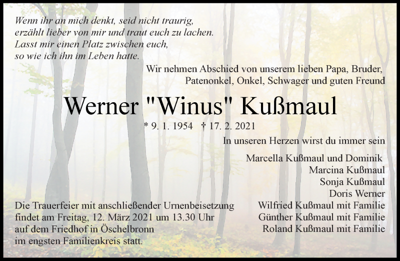  Traueranzeige für Werner Kußmaul vom 04.03.2021 aus Kreiszeitung Böblinger Bote