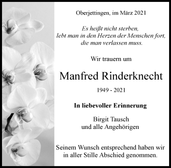 Traueranzeige von Manfred Rinderknecht von Kreiszeitung Böblinger Bote