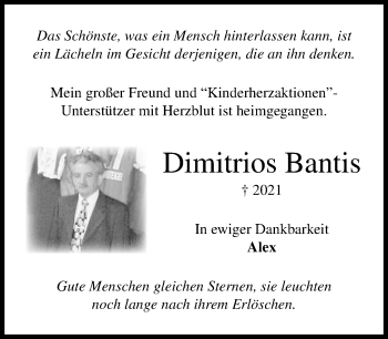Traueranzeige von Dimitrios Bantis von Kreiszeitung Böblinger Bote
