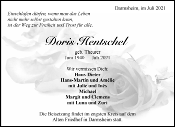 Traueranzeige von Doris Hentschel von Kreiszeitung Böblinger Bote