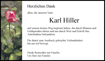 Traueranzeige von Karl Hiller von Kreiszeitung Böblinger Bote