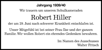 Traueranzeige von Robert Hiller von Kreiszeitung Böblinger Bote