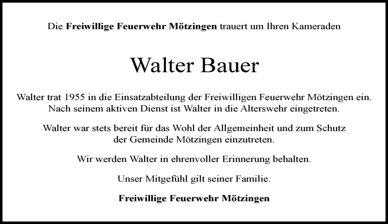  Traueranzeige für Walter Bauer vom 09.09.2021 aus Kreiszeitung Böblinger Bote