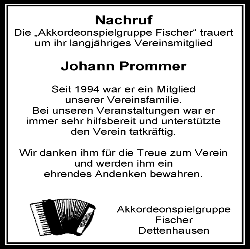  Traueranzeige für Johann Prommer vom 13.01.2022 aus Kreiszeitung Böblinger Bote