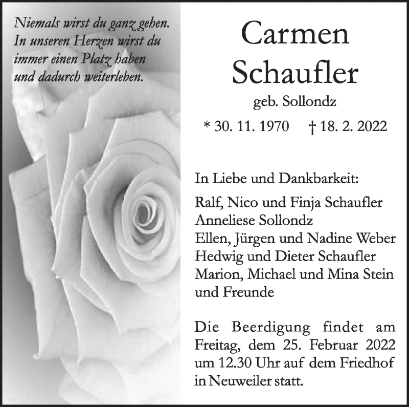  Traueranzeige für Carmen Schaufler vom 24.02.2022 aus Kreiszeitung Böblinger Bote