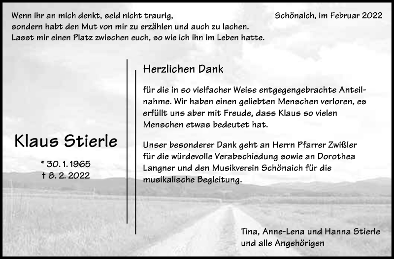  Traueranzeige für Klaus Stierle vom 25.02.2022 aus Kreiszeitung Böblinger Bote
