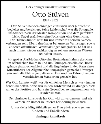 Traueranzeige von Otto Stüven von Kreiszeitung Böblinger Bote